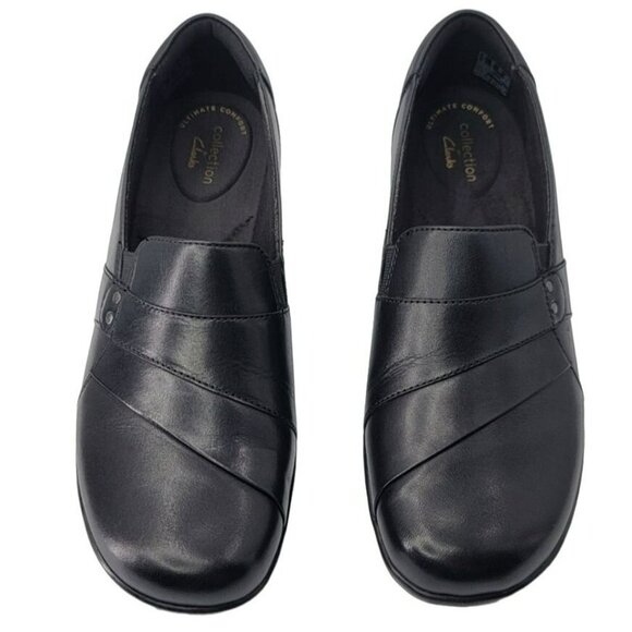 Clarks Slip On Shoes Black Work Clogs Comfort Cushion Loafer Size 9W 9 Wide - Picture 2 of 9